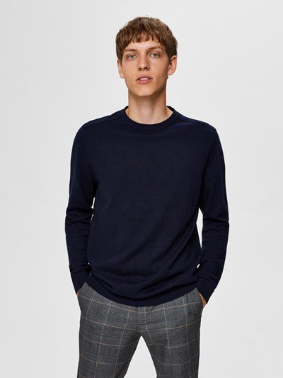 Pull Van Selected In Het Blauw In Model 16074682 Slhberg Crew Neck B Noos