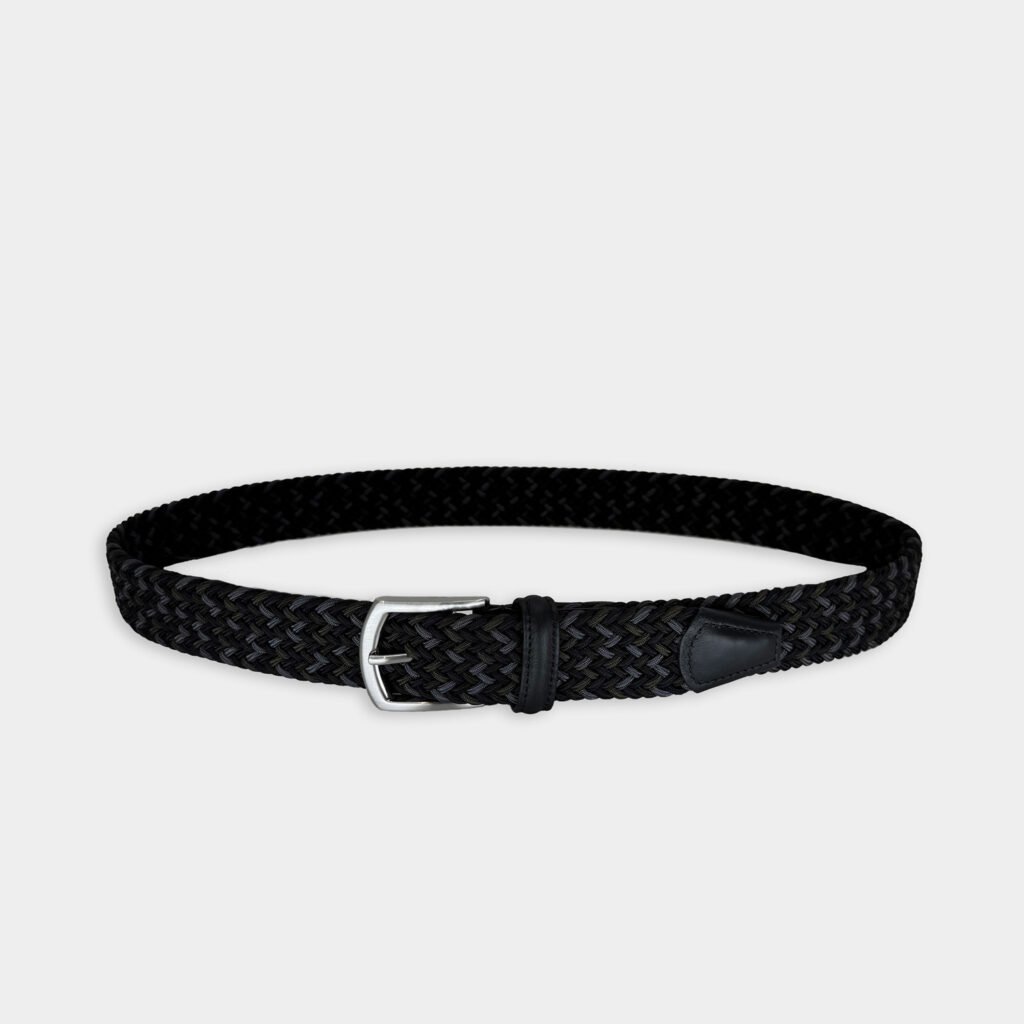Riem Van Anderson's In Het Blauw In Model Handgemaakte Italiaanse Stretchriem In Een Verfijnde Mix Van Donkergroen, Grijsblauw, Bruin En Blauw