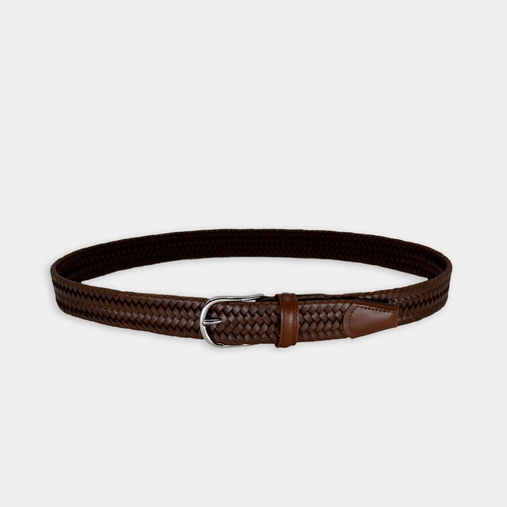 Riem Van Anderson's In Het Cognac In Model Lederen Gevlochten Stretchriem Bruin