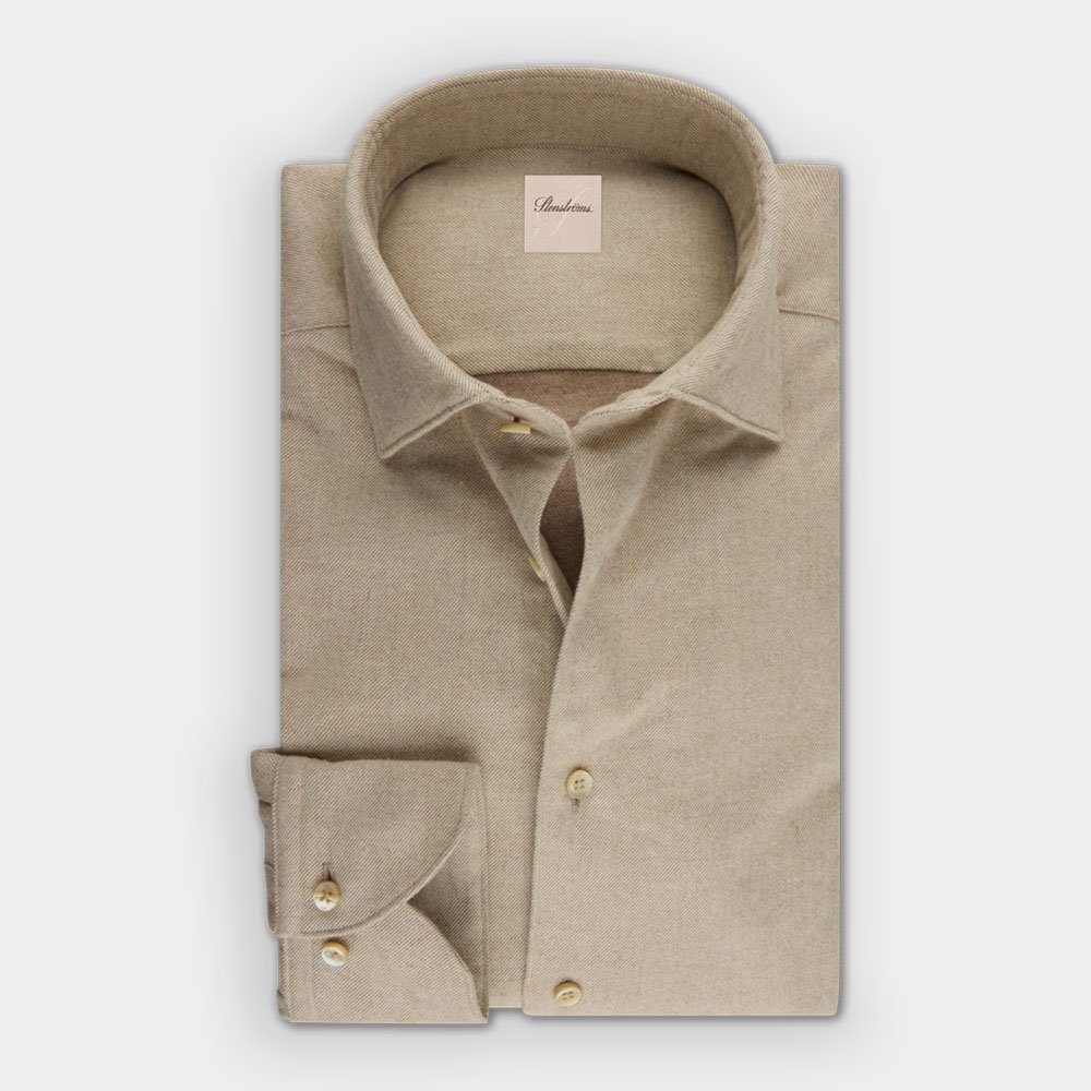Hemden Van Stenströms In Het Beige In Model Beige Flanellen Hemd In Twofold Katoen Met Cut Away Kraag